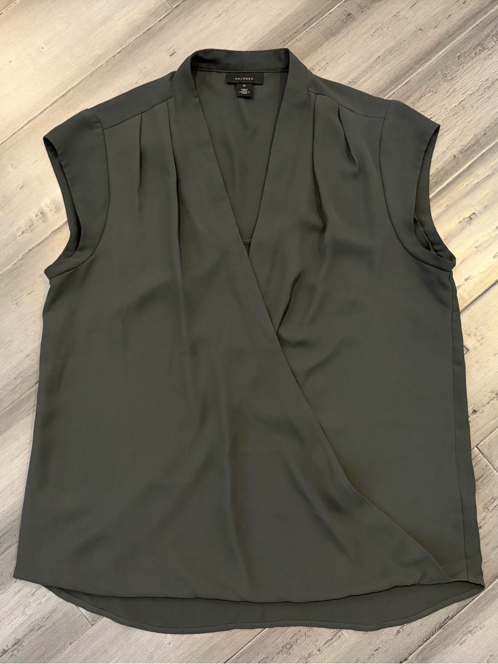 Halogen Gray Sleeveless Wrap Blouse, M